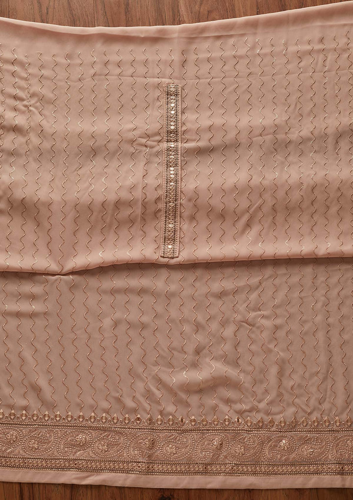 Peach Threadwork Georgette Designer Unstitched Salwar Suit - koskii