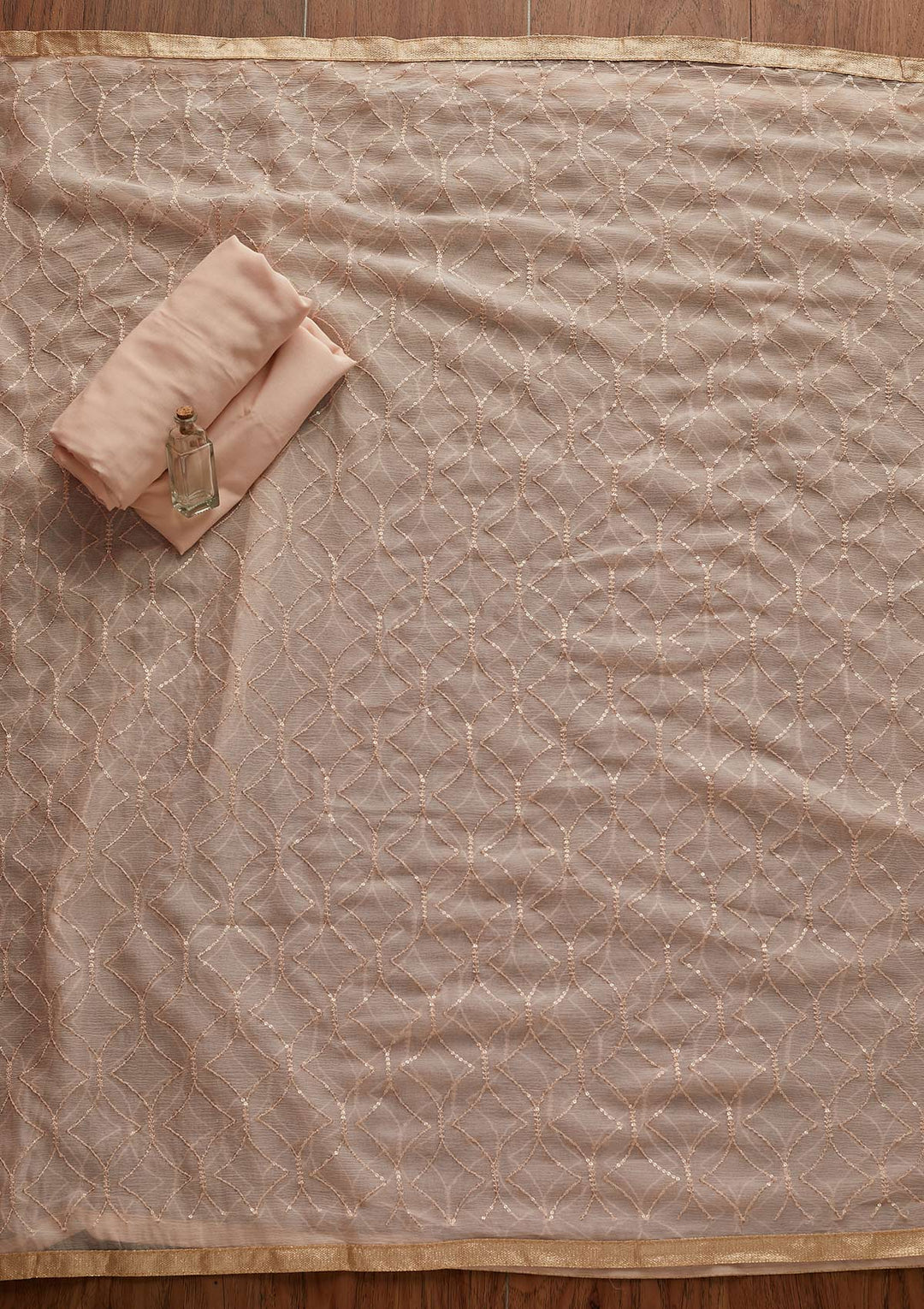 Peach Threadwork Georgette Designer Unstitched Salwar Suit - Koskii