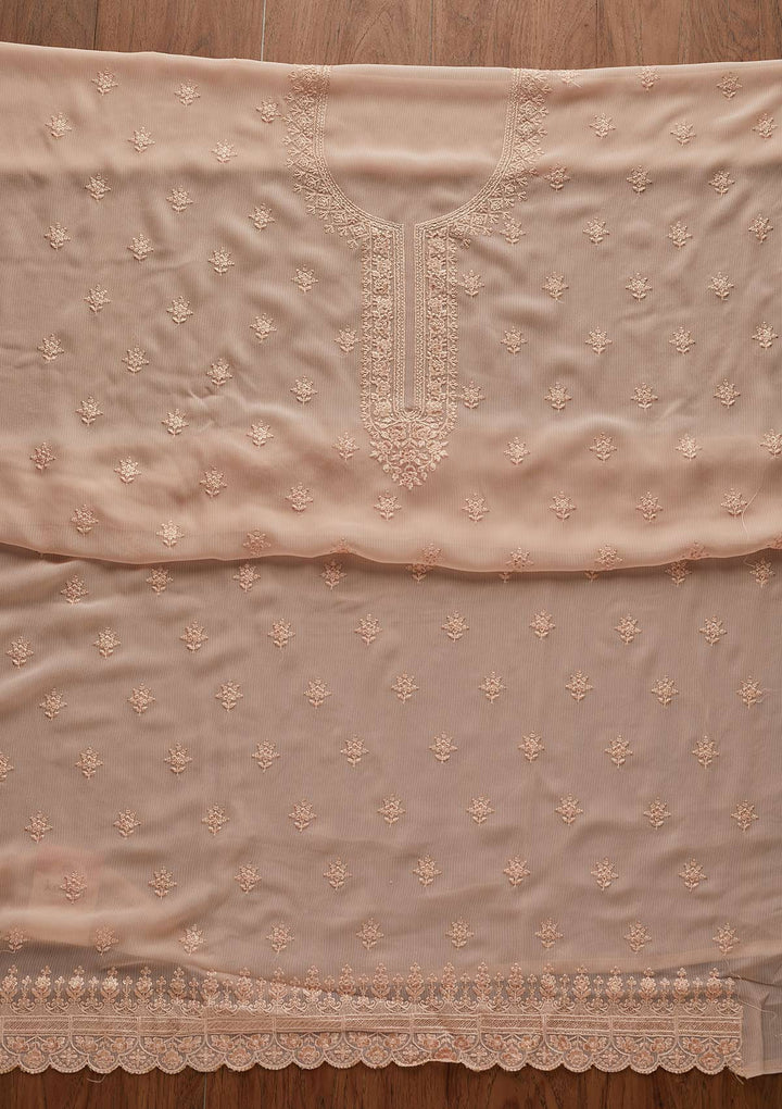 Peach Threadwork Georgette Designer Unstitched Salwar Suit - Koskii