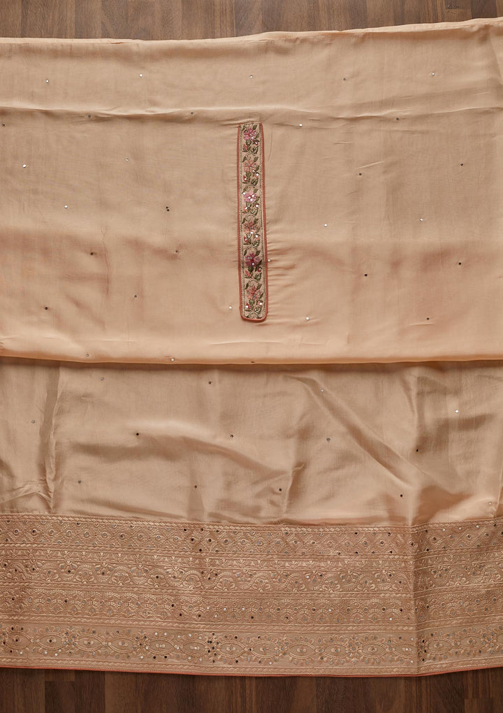 Peach Threadwork Georgette Designer Unstitched Salwar Suit - Koskii