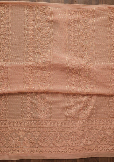 Peach Threadwork Georgette Designer Unstitched Salwar Suit - Koskii