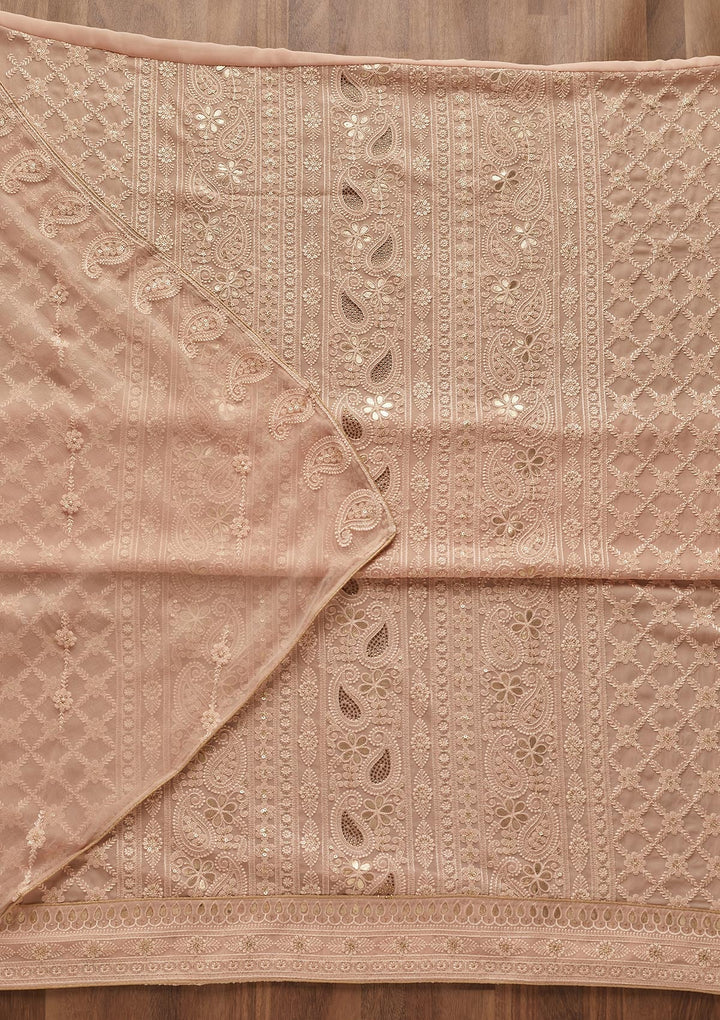 Peach Threadwork Georgette  Unstitched Salwar Suit - Koskii