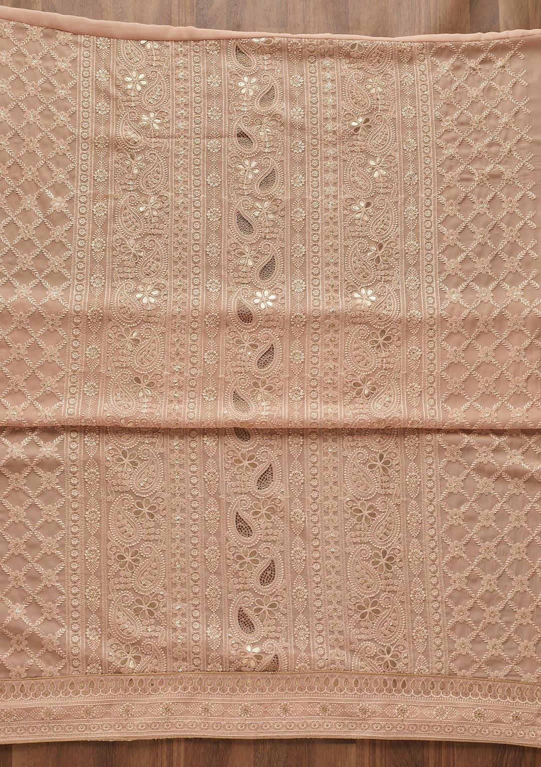 Peach Threadwork Georgette  Unstitched Salwar Suit - Koskii
