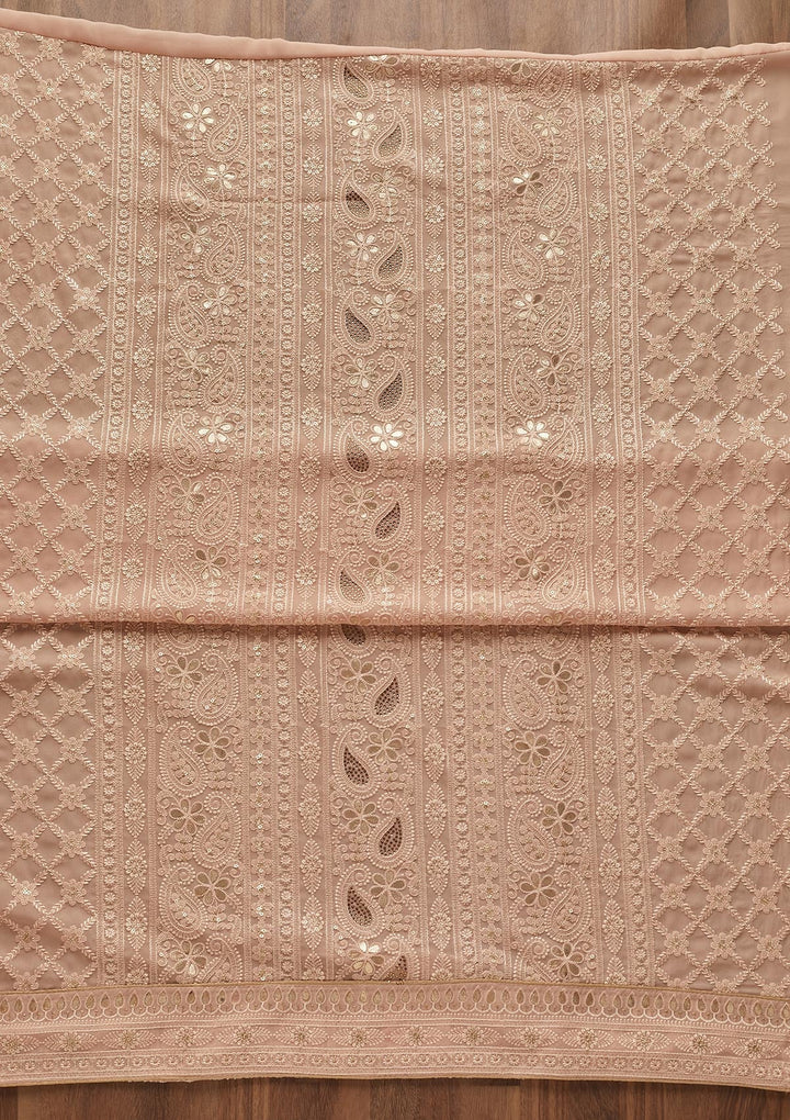 Peach Threadwork Georgette  Unstitched Salwar Suit - Koskii