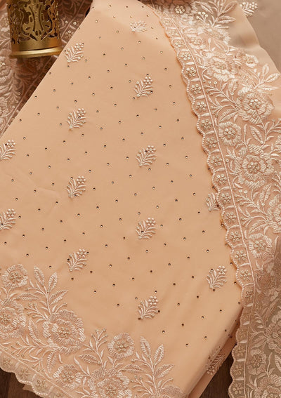 Peach Threadwork Georgette  Unstitched Salwar Suit - Koskii
