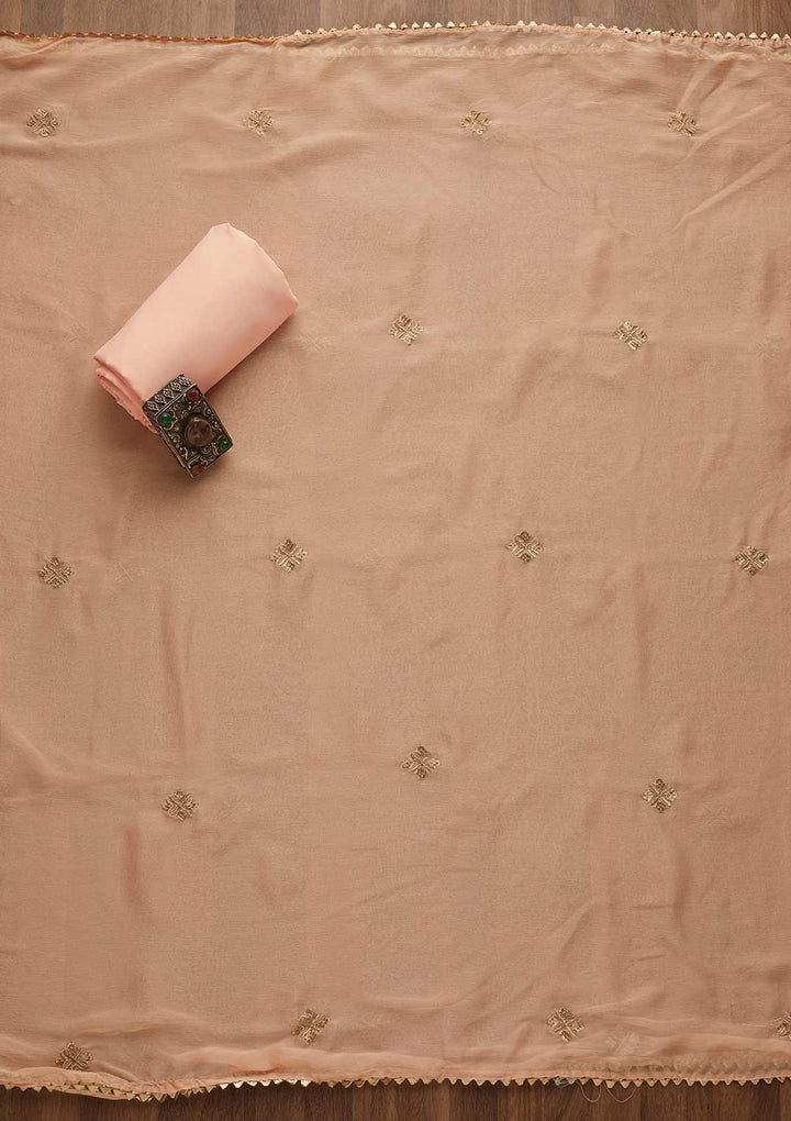 Peach Threadwork Georgette Unstitched Salwar Suit-Koskii