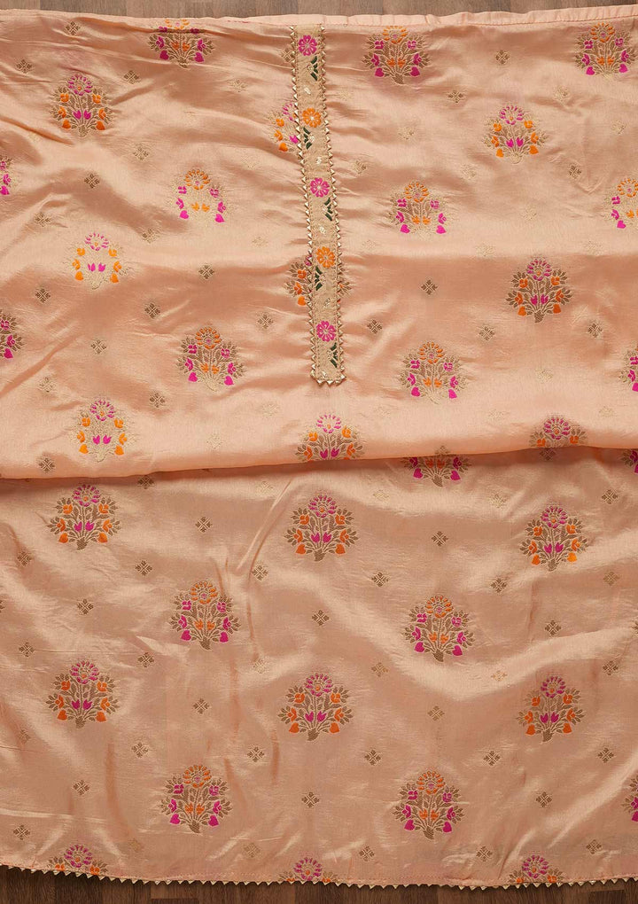 Peach Threadwork Georgette Unstitched Salwar Suit-Koskii