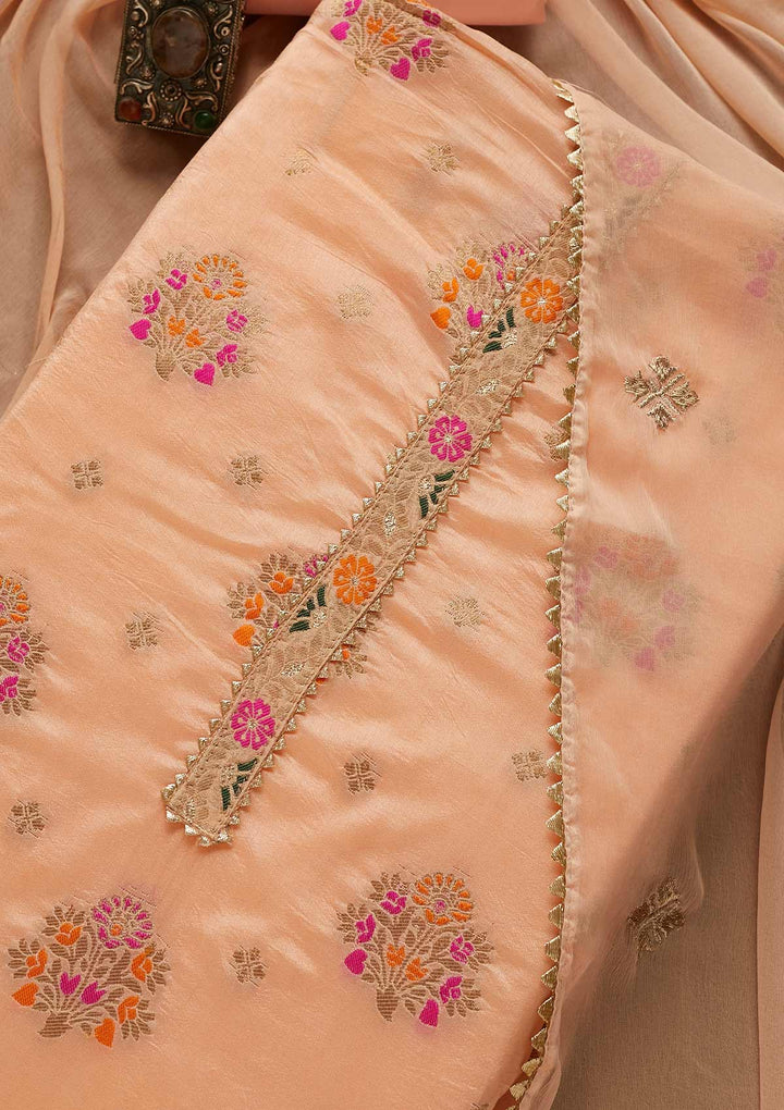Peach Threadwork Georgette Unstitched Salwar Suit-Koskii