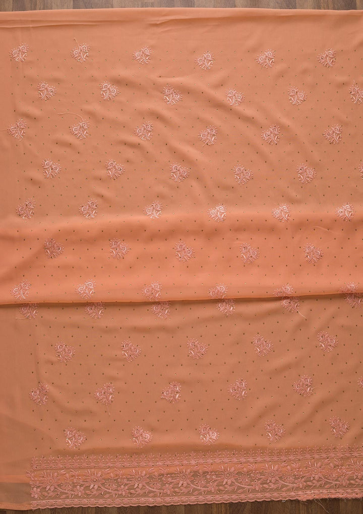 Peach Threadwork Georgette Unstitched Salwar Suit-Koskii