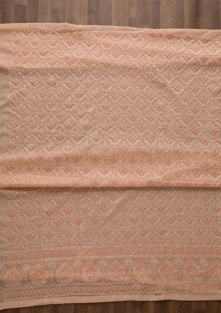 Peach Threadwork Georgette Unstitched Salwar Suit-Koskii