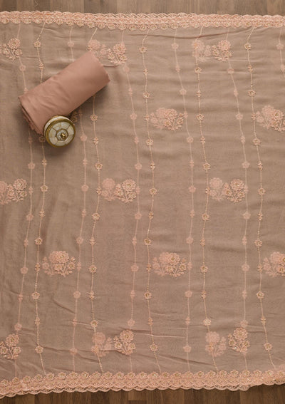 Peach Threadwork Georgette Unstitched Salwar Suit-Koskii