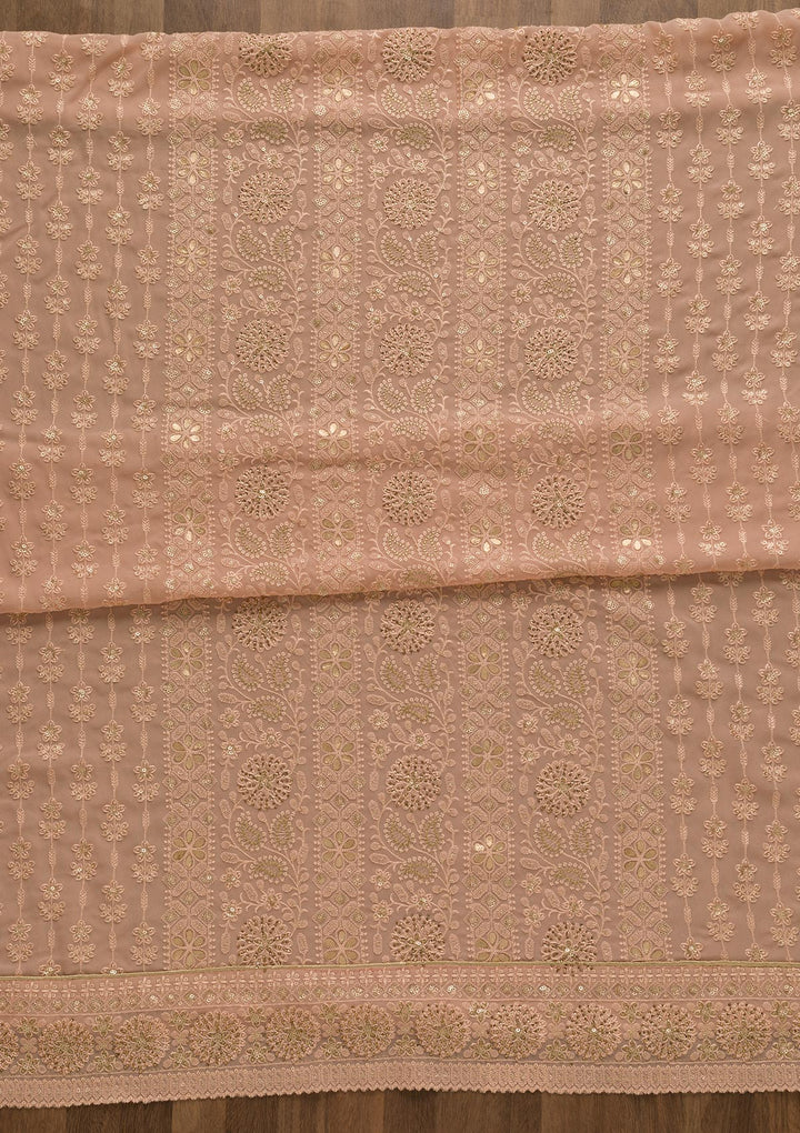 Peach Threadwork Georgette Unstitched Salwar Suit-Koskii