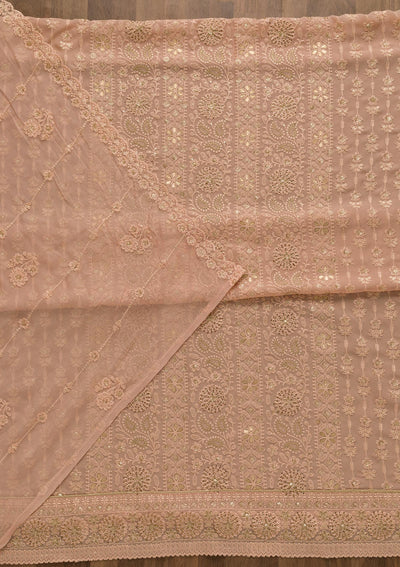 Peach Threadwork Georgette Unstitched Salwar Suit-Koskii