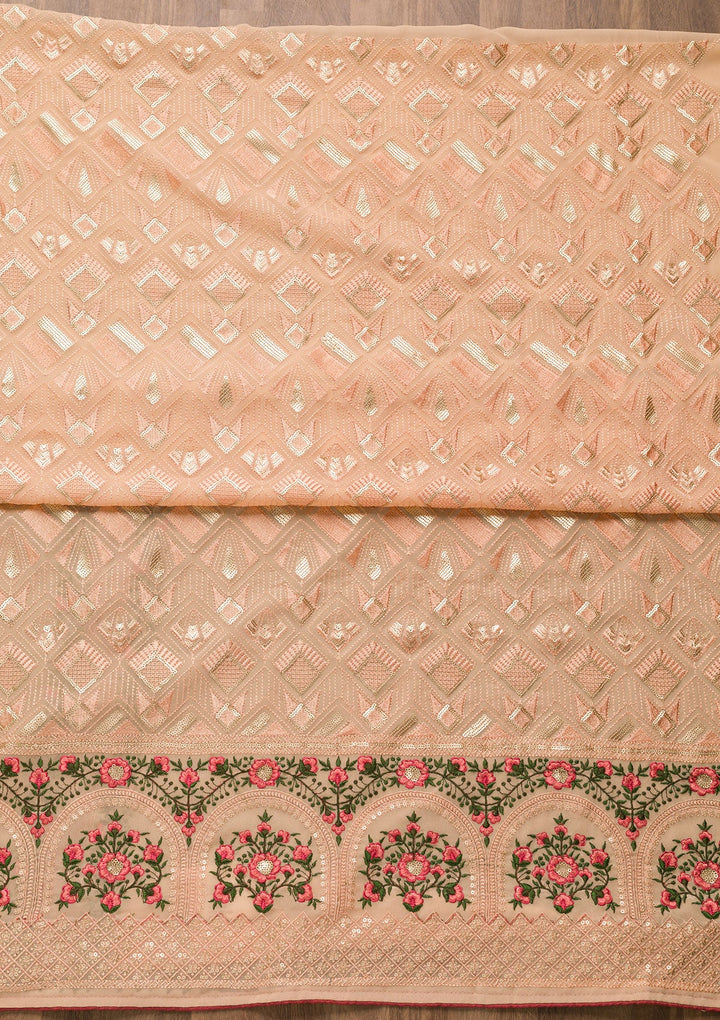 Peach Threadwork Georgette Unstitched Salwar Suit-Koskii