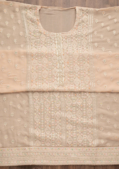 Peach Threadwork Georgette Unstitched Salwar Suit-Koskii