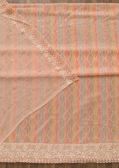 Peach Threadwork Georgette Unstitched Salwar Kameez-Koskii