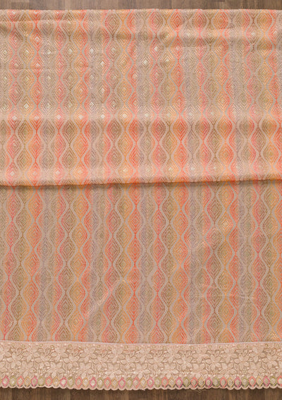 Peach Threadwork Georgette Unstitched Salwar Kameez-Koskii