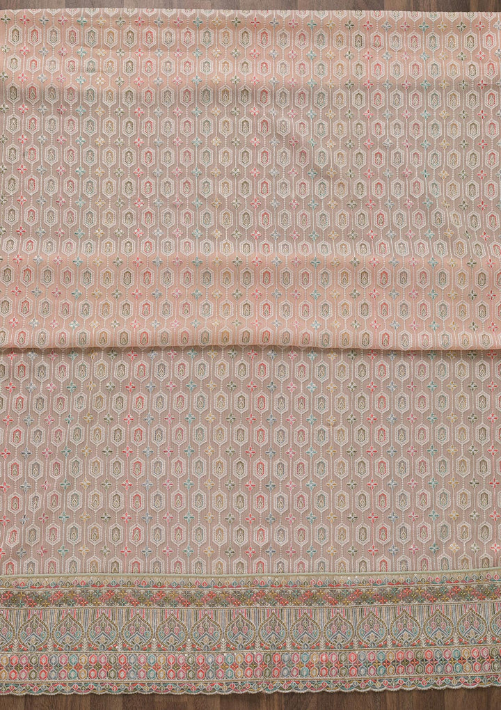 Peach Threadwork Georgette Unstitched Salwar Kameez-Koskii