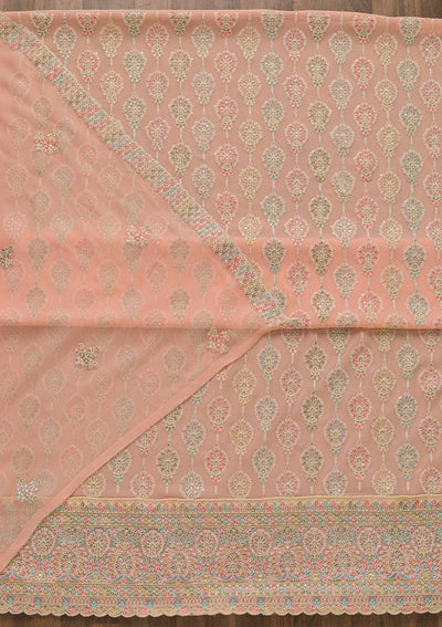 Peach Threadwork Georgette Unstitched Salwar Suit-Koskii
