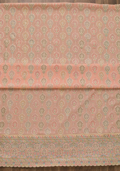 Peach Threadwork Georgette Unstitched Salwar Suit-Koskii