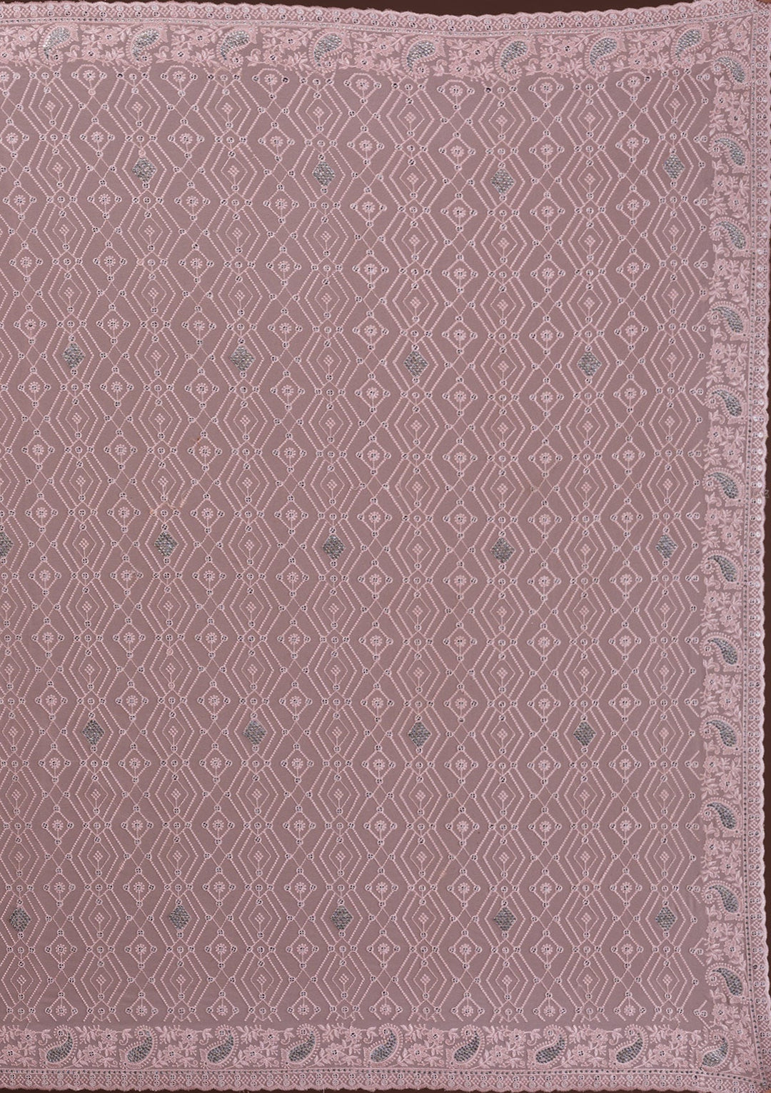 Peach Threadwork Georgette Designer Saree-Koskii