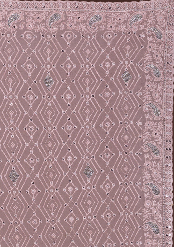 Peach Threadwork Georgette Designer Saree-Koskii