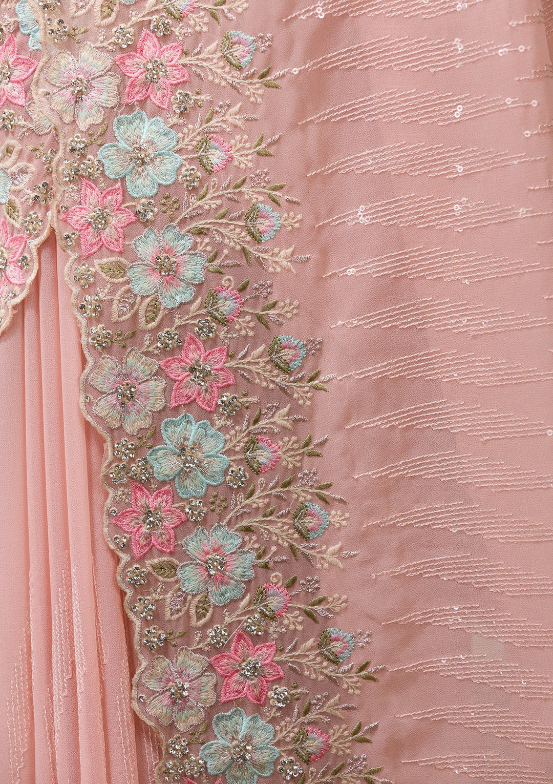 Peach Threadwork Georgette Saree-Koskii