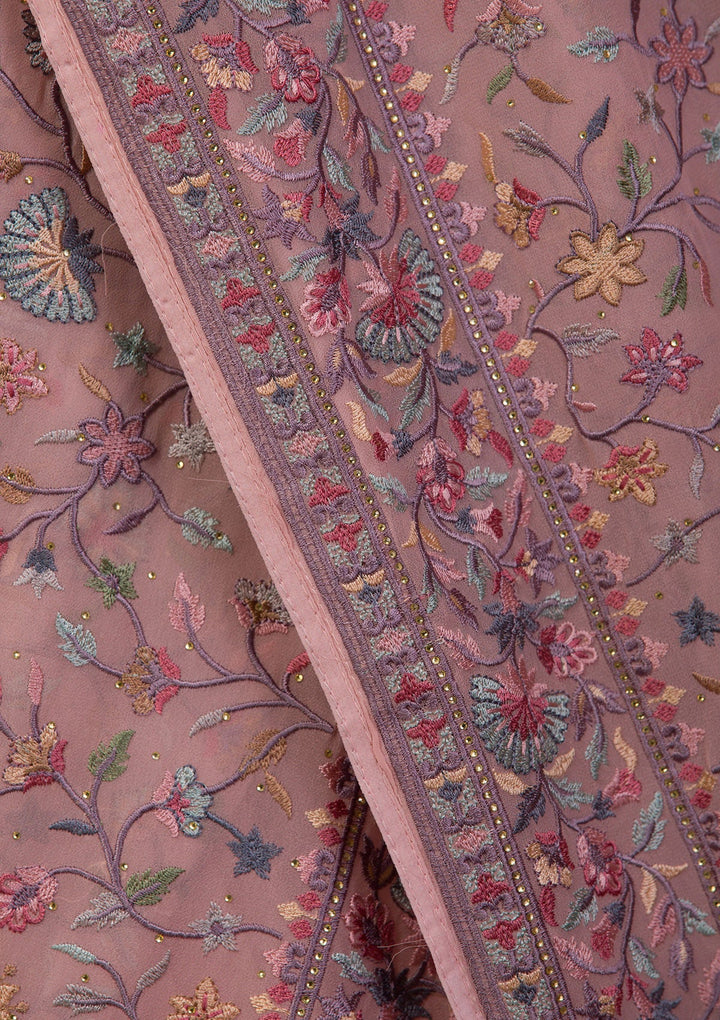 Peach Threadwork Georgette Saree-Koskii