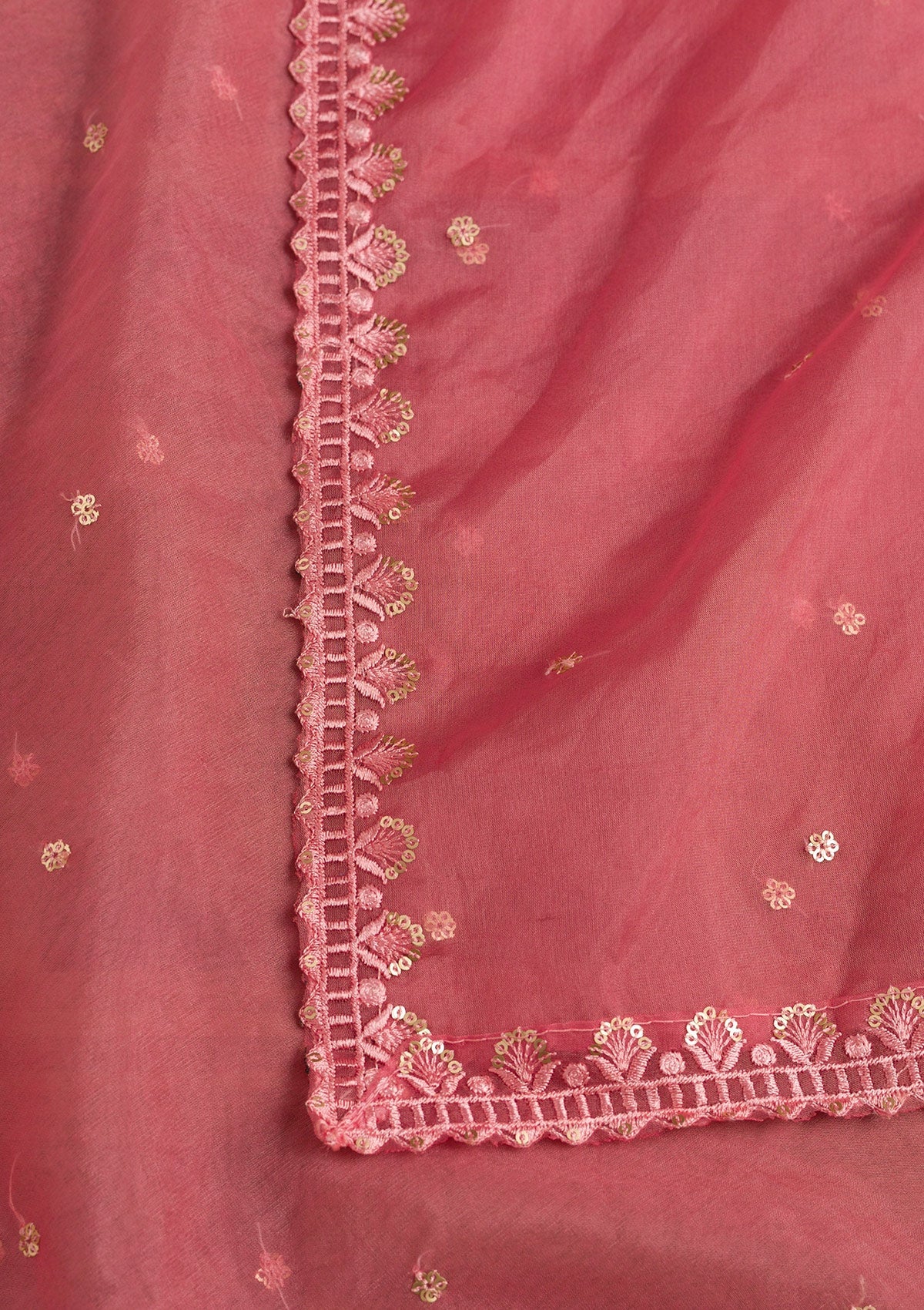 Peach Threadwork Net Dupatta-Koskii