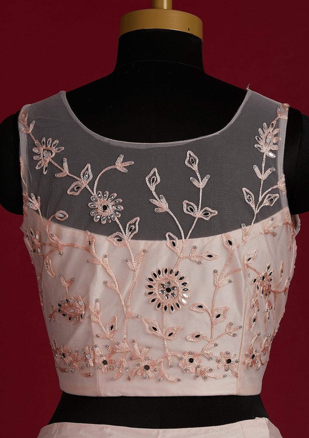 Peach Threadwork Net Designer Lehenga - Koskii