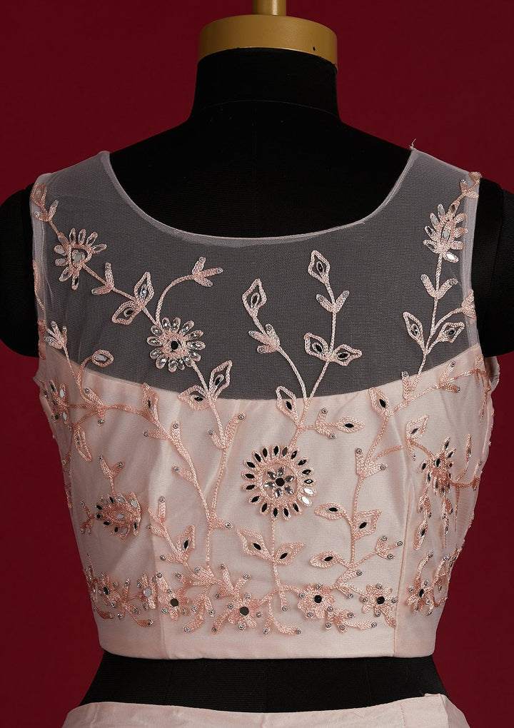 Peach Threadwork Net Designer Lehenga - Koskii