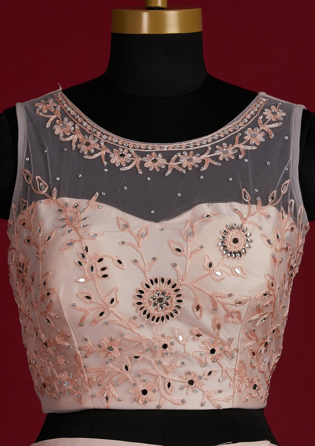 Peach Threadwork Net Designer Lehenga - Koskii