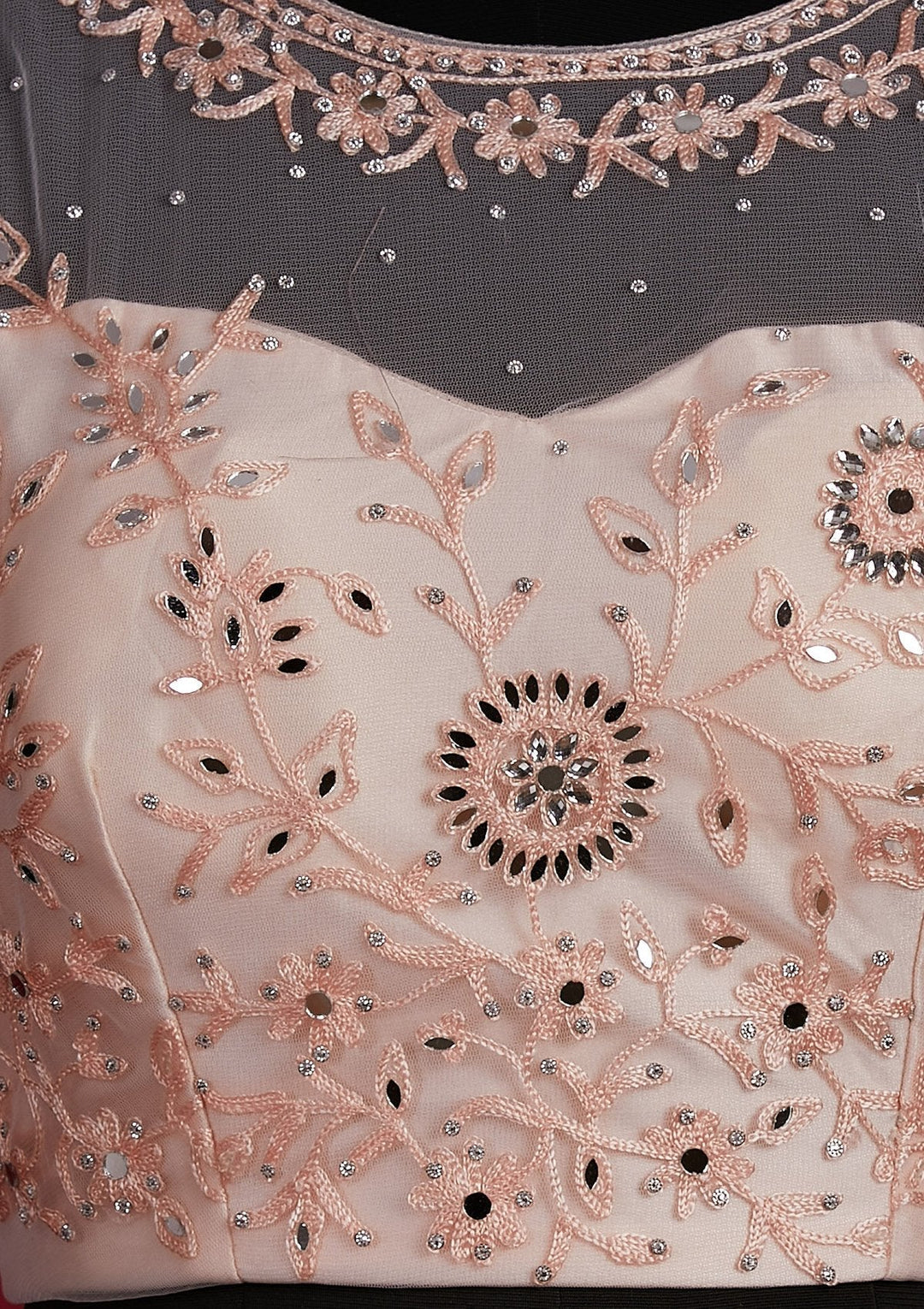 Peach Threadwork Net Designer Lehenga - Koskii