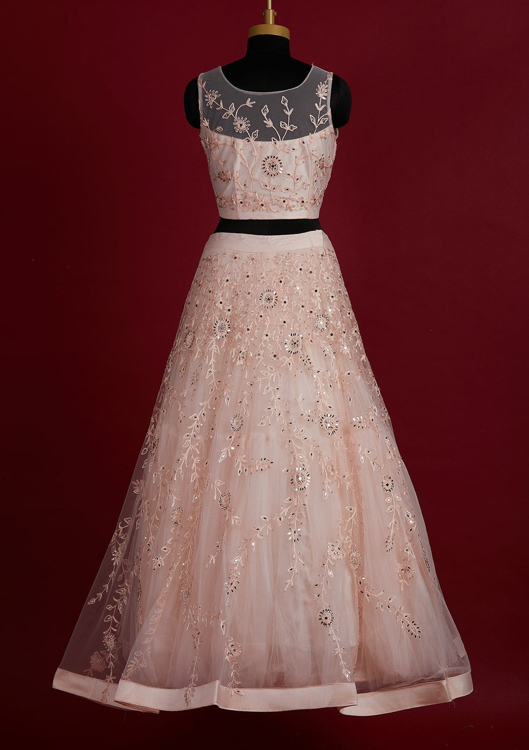 Peach Threadwork Net Designer Lehenga - Koskii