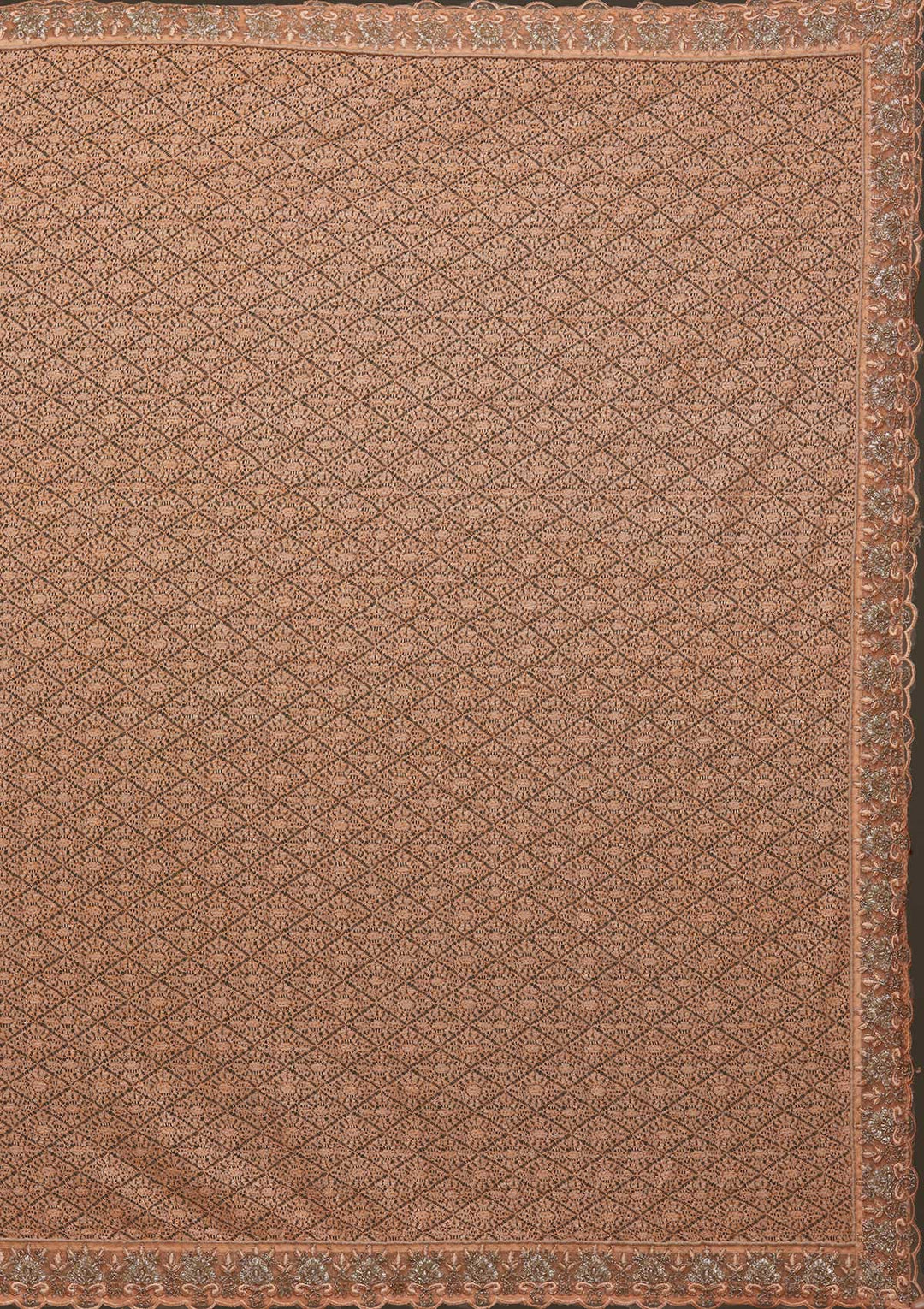 Peach Threadwork Net Designer Saree - Koskii