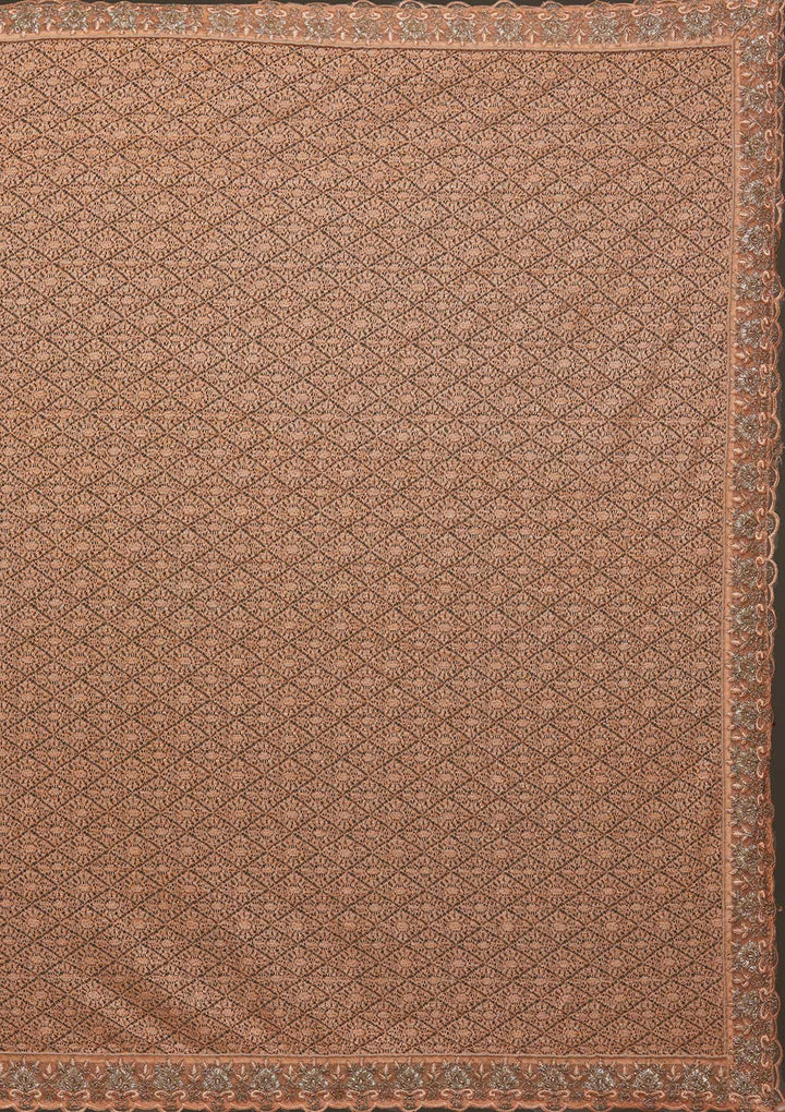 Peach Threadwork Net Designer Saree - Koskii