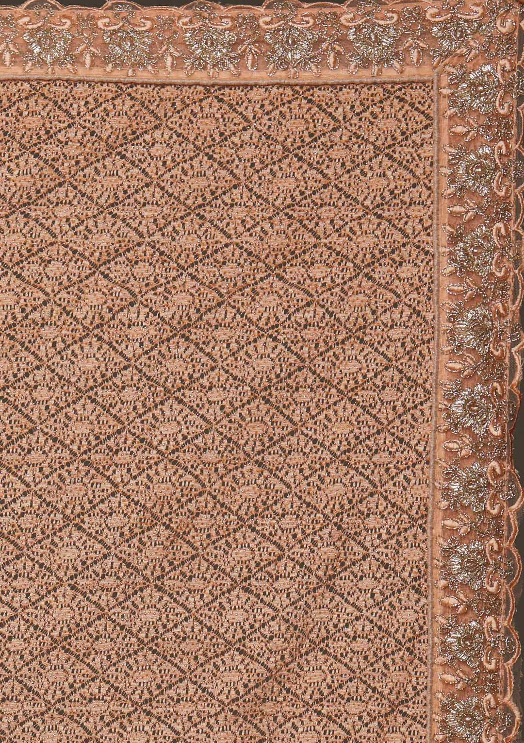 Peach Threadwork Net Designer Saree - Koskii