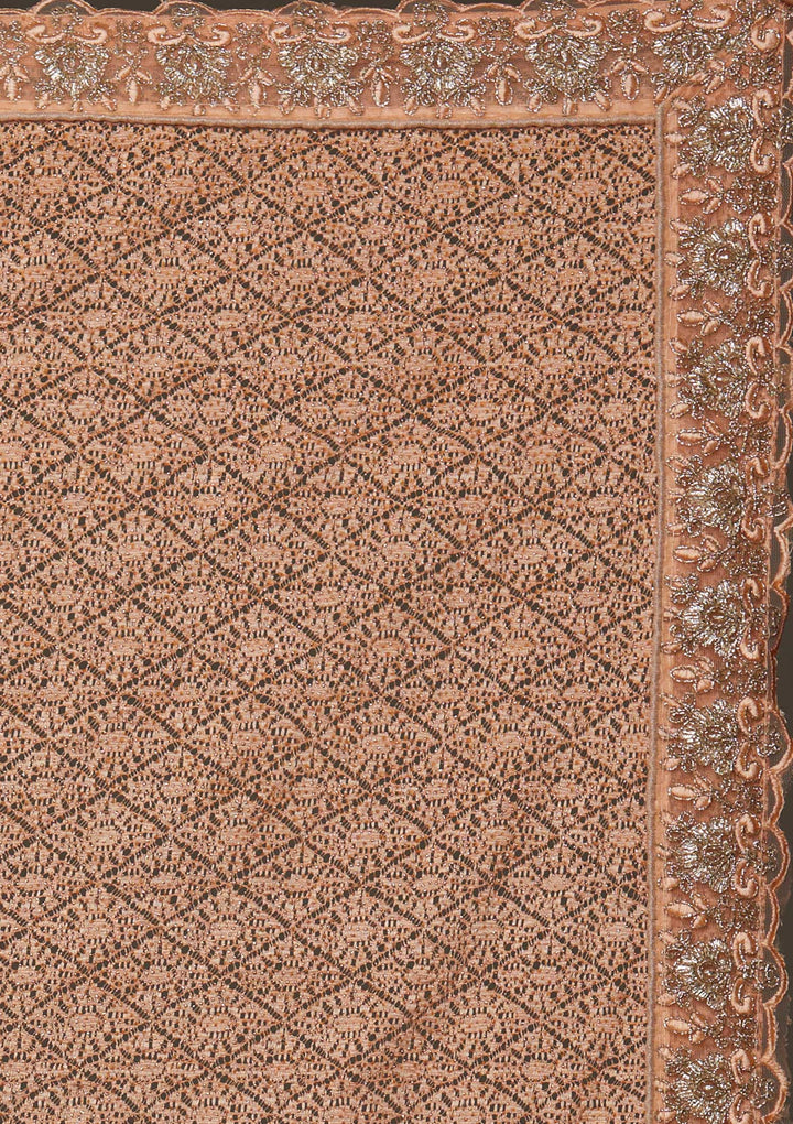Peach Threadwork Net Designer Saree - Koskii