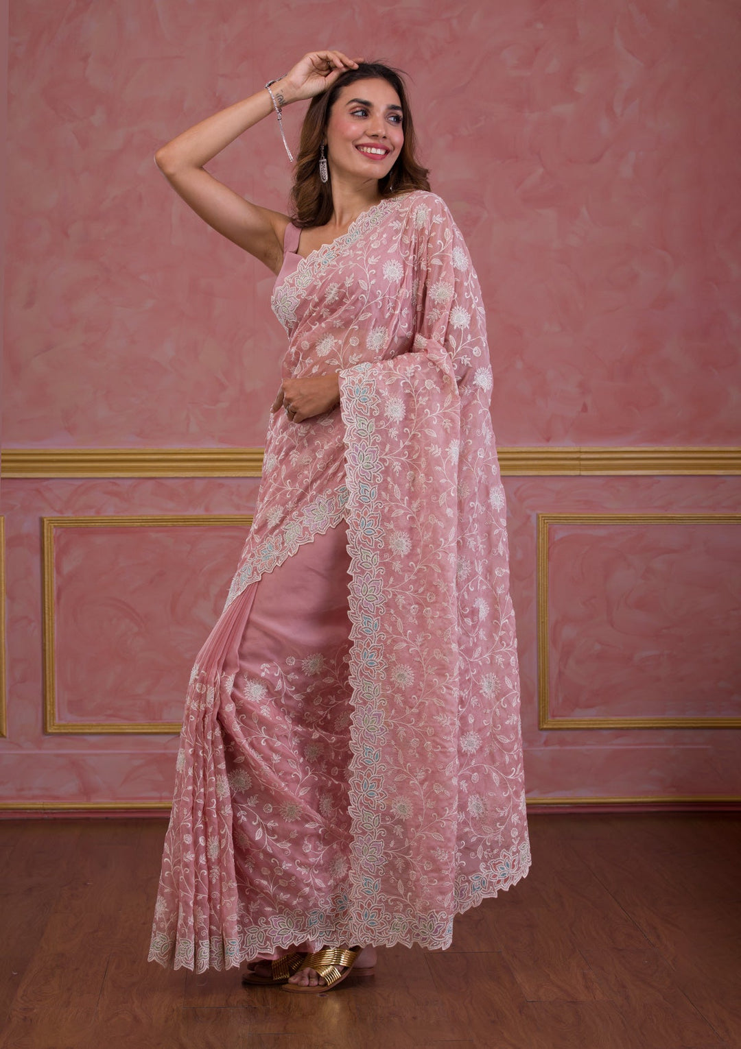 Sea Green Sequins Net Designer Saree-Koskii