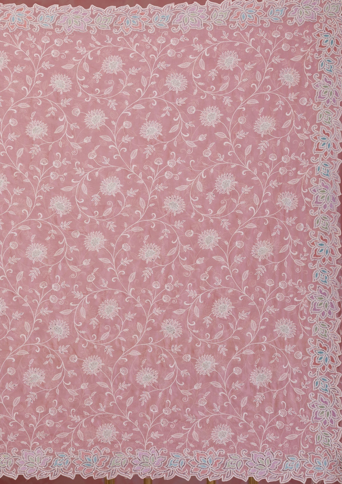 Baby Pink Sequins Chiffon Designer Saree-Koskii
