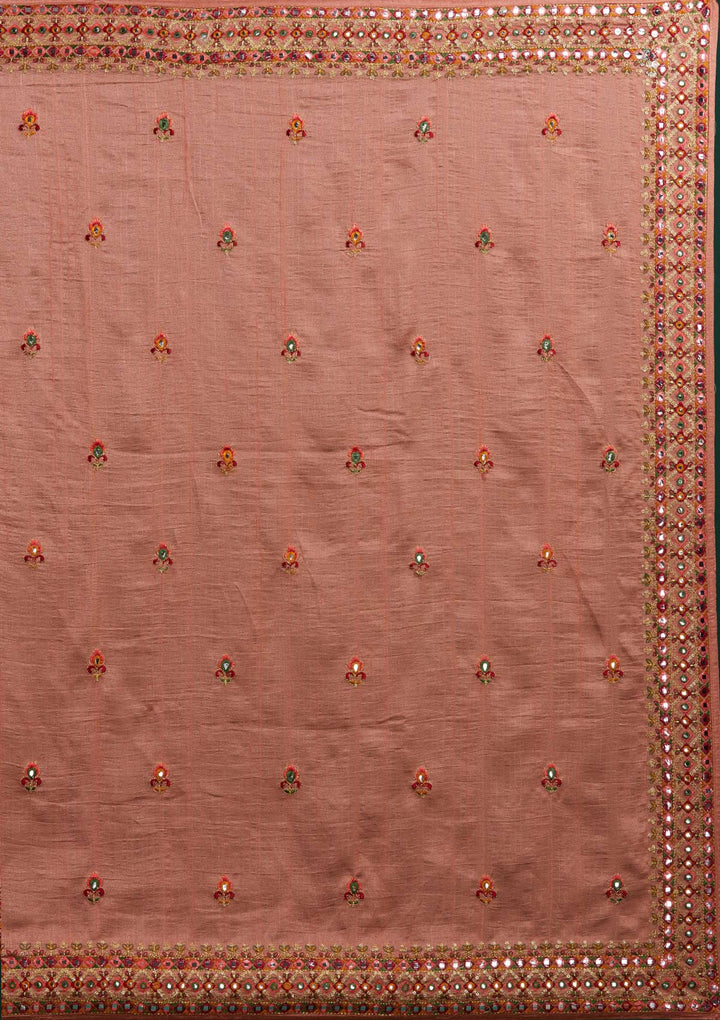 Peach Threadwork Raw Silk Designer Saree - Koskii