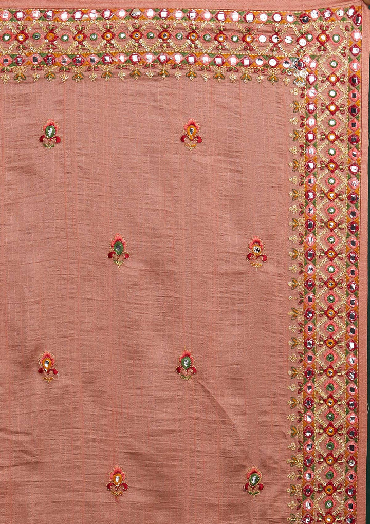 Peach Threadwork Raw Silk Designer Saree - Koskii