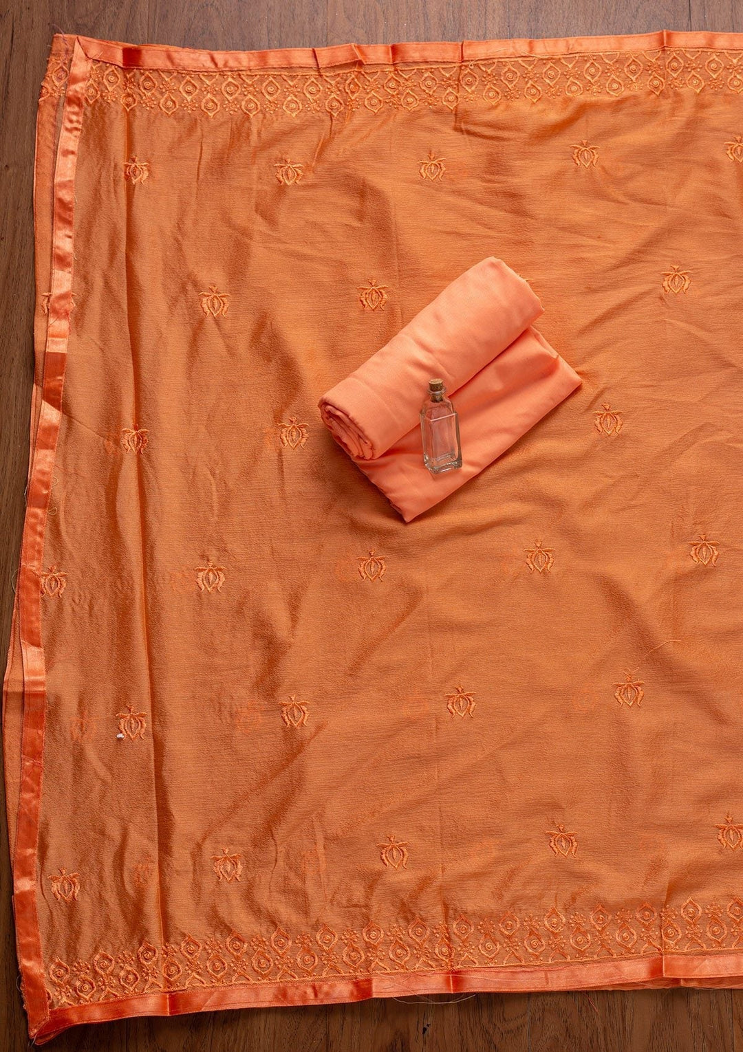 Peach Threadwork Semi Crepe Designer Unstitched Salwar Suit - koskii