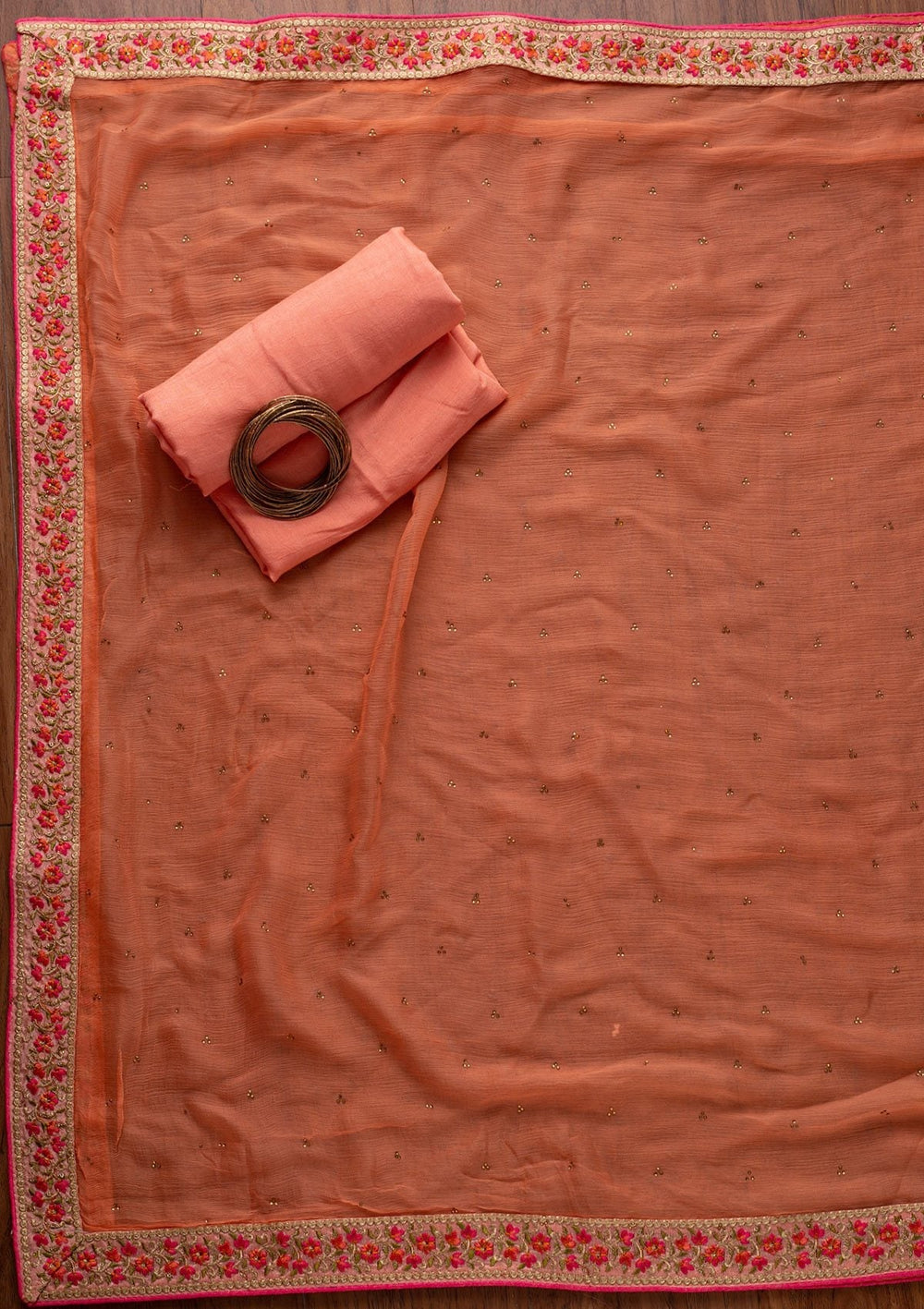 Peach Threadwork Semi Crepe Designer Unstitched Salwar Suit - koskii