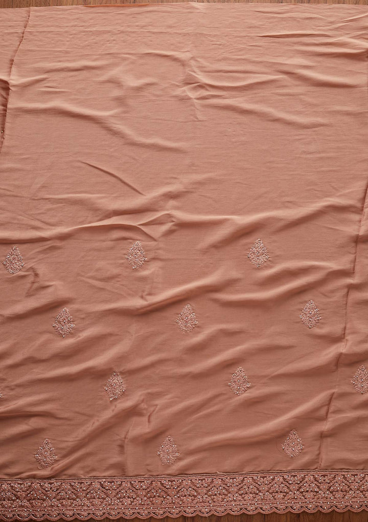 Peach Threadwork Semi Crepe Designer Saree - koskii
