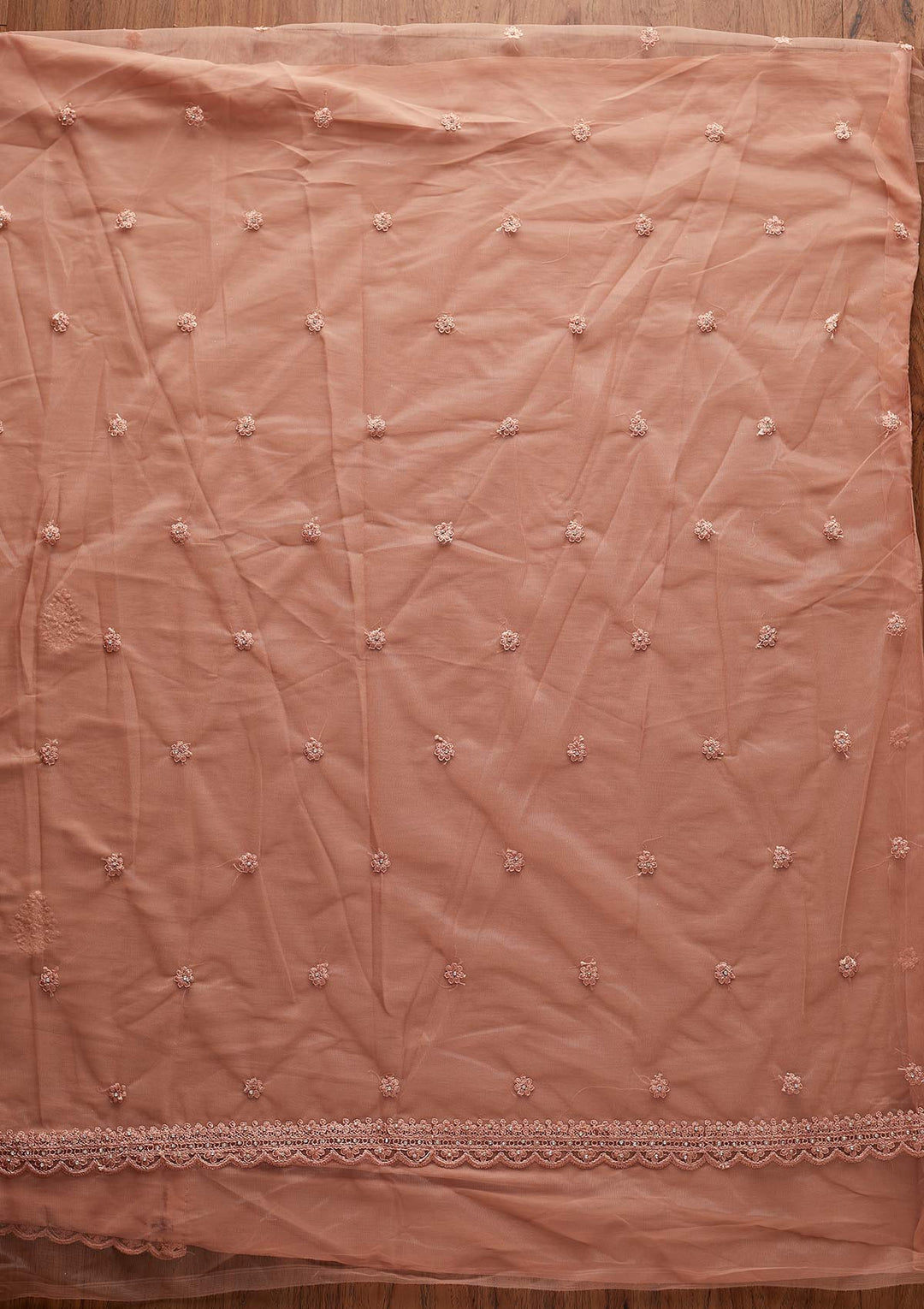 Peach Threadwork Semi Crepe Designer Saree - koskii