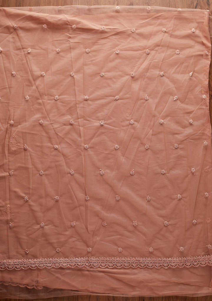 Peach Threadwork Semi Crepe Designer Saree - koskii