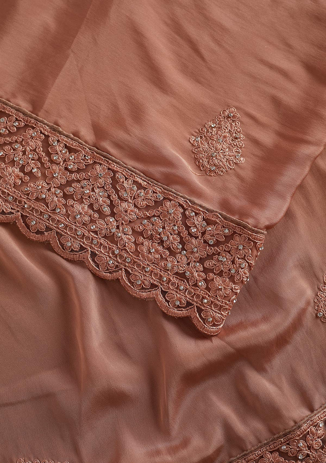 Peach Threadwork Semi Crepe Designer Saree - koskii