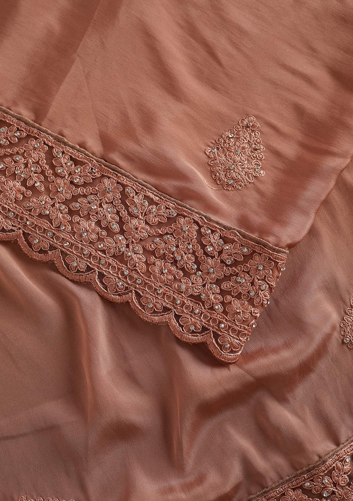 Peach Threadwork Semi Crepe Designer Saree - koskii