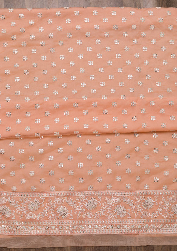 Peach Threadwork Tissue Unstitched Salwar Suit-Koskii